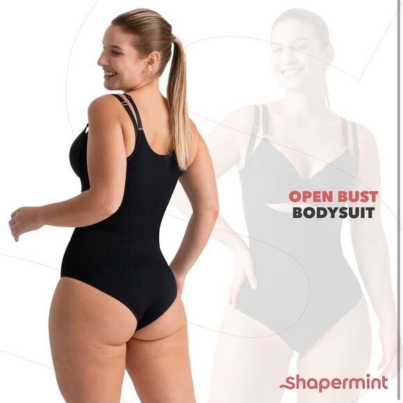 SHAPERMINT Bodysuit 3X Black Open Bra Brief Leg Panty Seamless Compression OCT - Picture 6 of 7